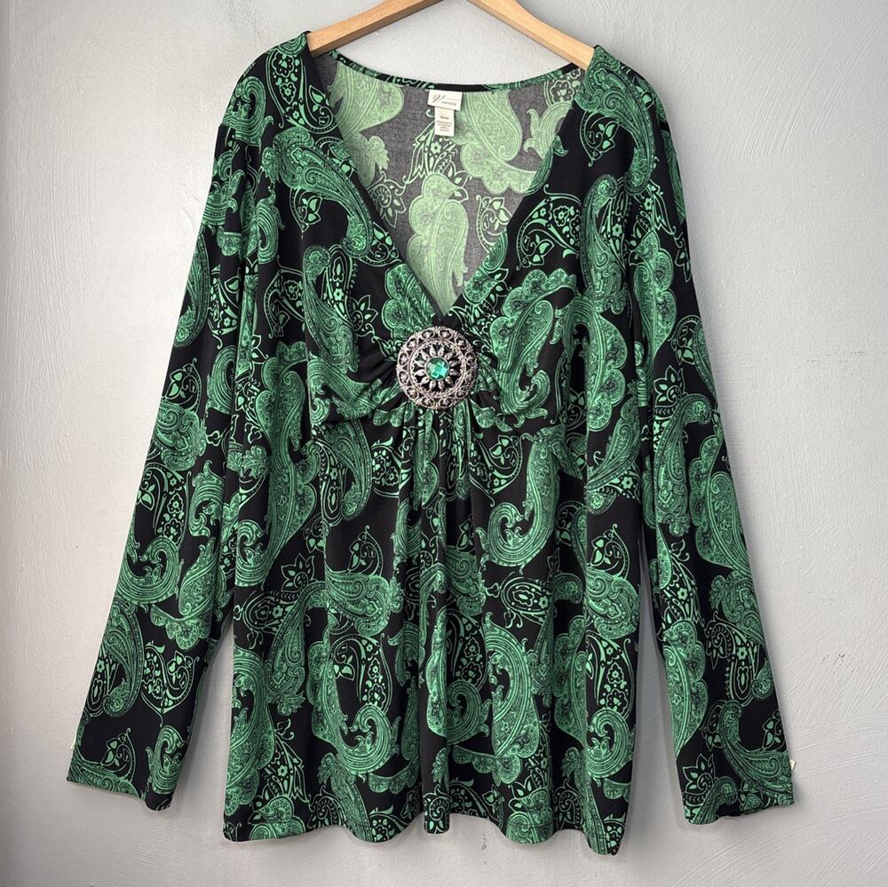 Ren Faire Babydoll Top Plus Size 26 28 Green Black Paisley Whimsigoth Medallion